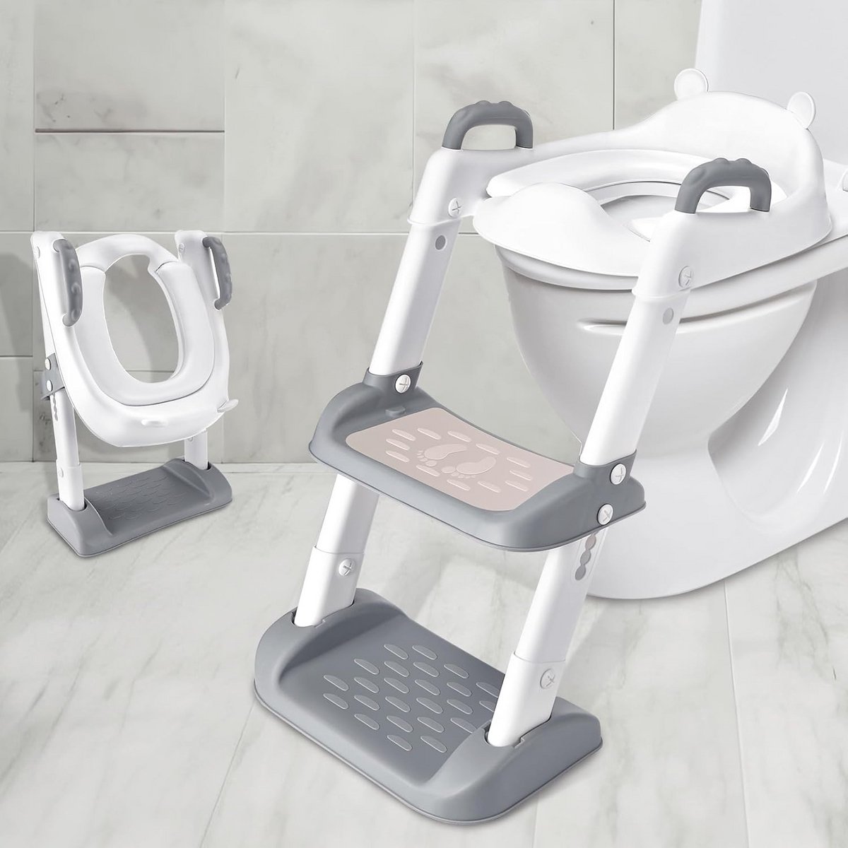 Mkitnvy Toiletbril voor kinderen, toiletbril met ladder, verstelbare wc-trainer met PU-bekleding, spatwaterdicht en antislip, voor jongens en meisjes baby's