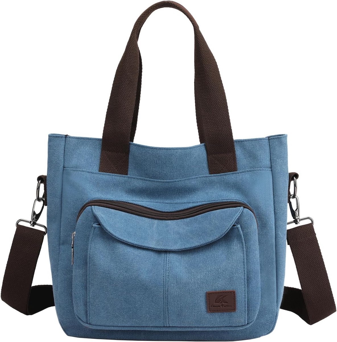 ZHIERNA Canvas Tote Purse voor vrouwen, Vintage Crossbody Canvas Schoudertassen, Multi-pocket Top Handvat Werktas, Blauw, Large