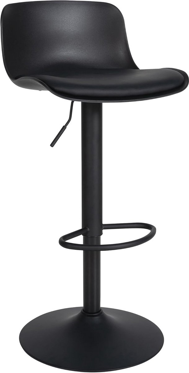 Verstelbare Barkruk met Rugleuning - Kunstleer - Modern Design - Zwart