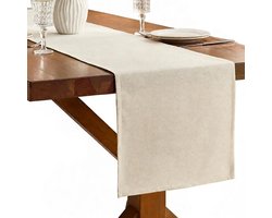 Tafelloper - Tafelkleed - 240 x 30 cm - Linnen Polyester Table Runner - Tafelkleed Afwasbaar - Tafellinnen - Tafelkleedje Diner - Kerst Tafelloper - Beige