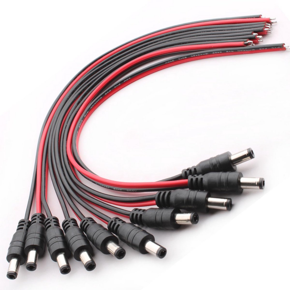 10 Stuks 18AWG DC 12V 5A 5,5 x 2,5 mm DC Stroomkabel Pigtails voor CCTV en Beveiligingssystemen