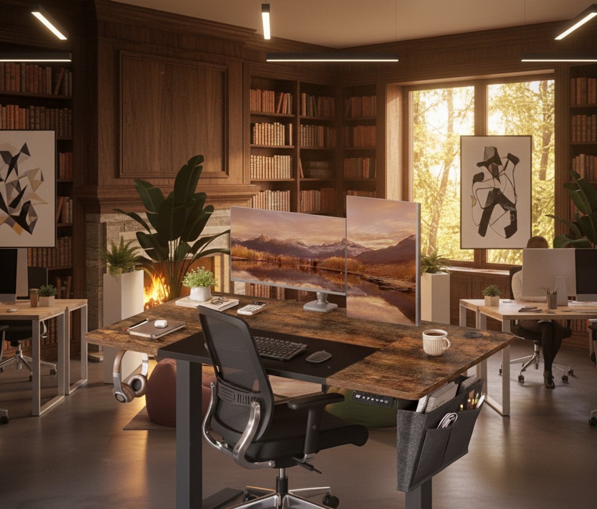 Elektrisch Zit-Sta Bureau 120x60 cm – In Hoogte Verstelbaar 72-120 cm – Stil & Krachtig Motor – Geheugenfunctie met 4 Instellingen – Kabelbeheer & Opbergvakken – Industrieel Vintage – House&Garden