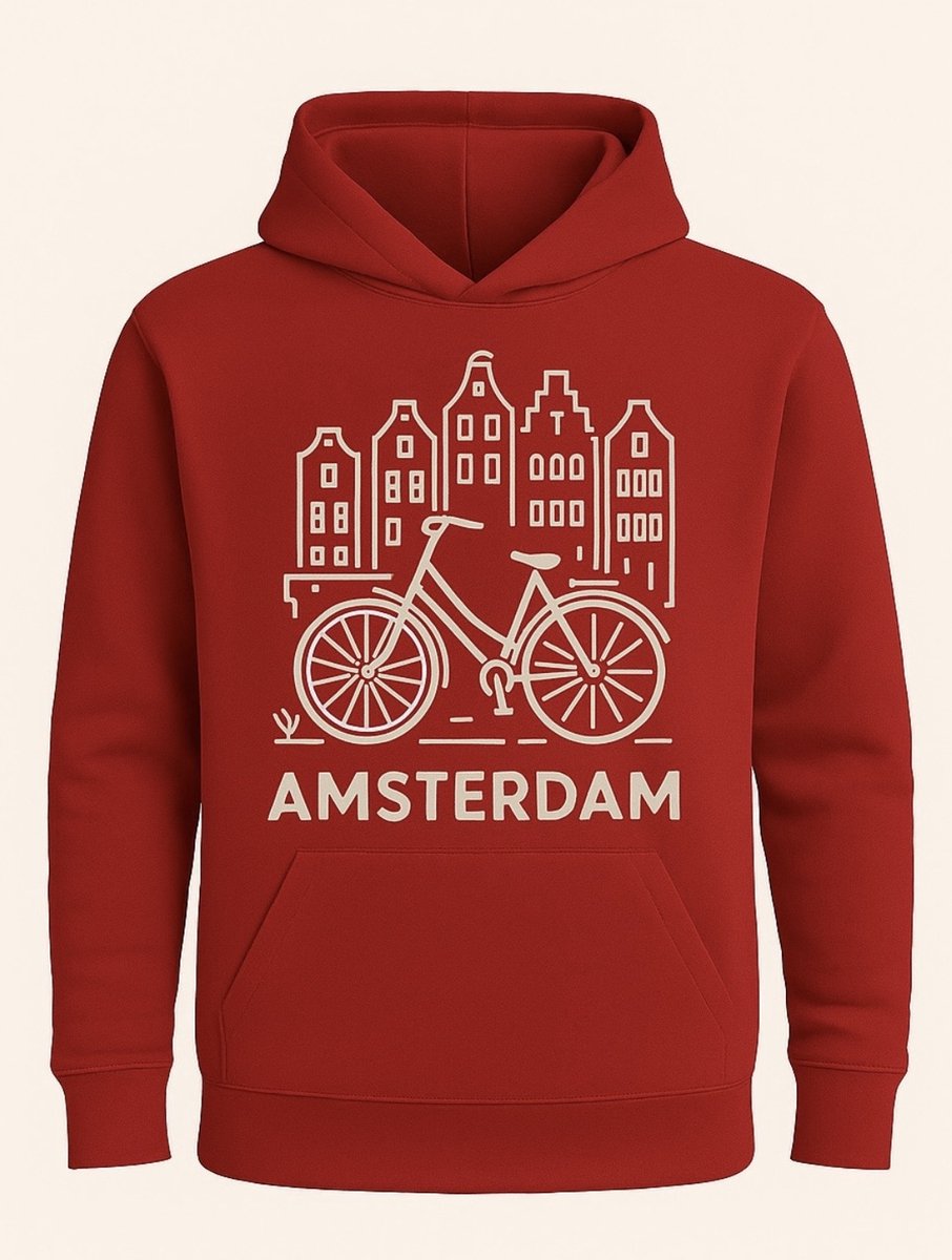 Hoodie Fiets Amsterdam - Rood - S