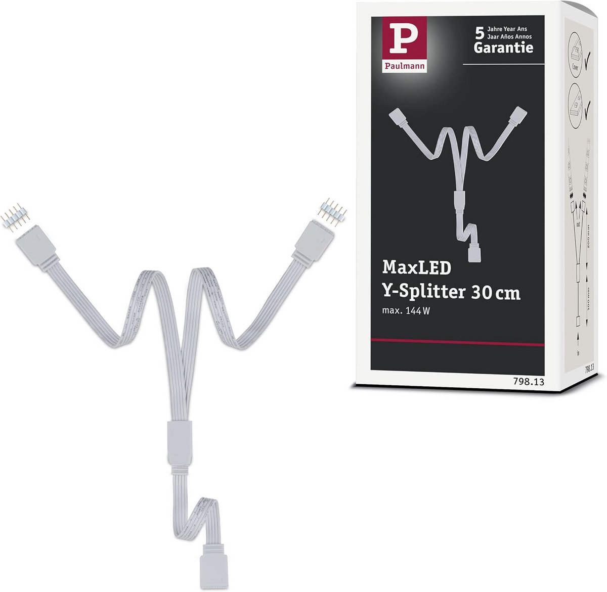 Y-splitter 1 op 2 voor LED strip - 30 cm max. 144 Watt - Wit kunststof