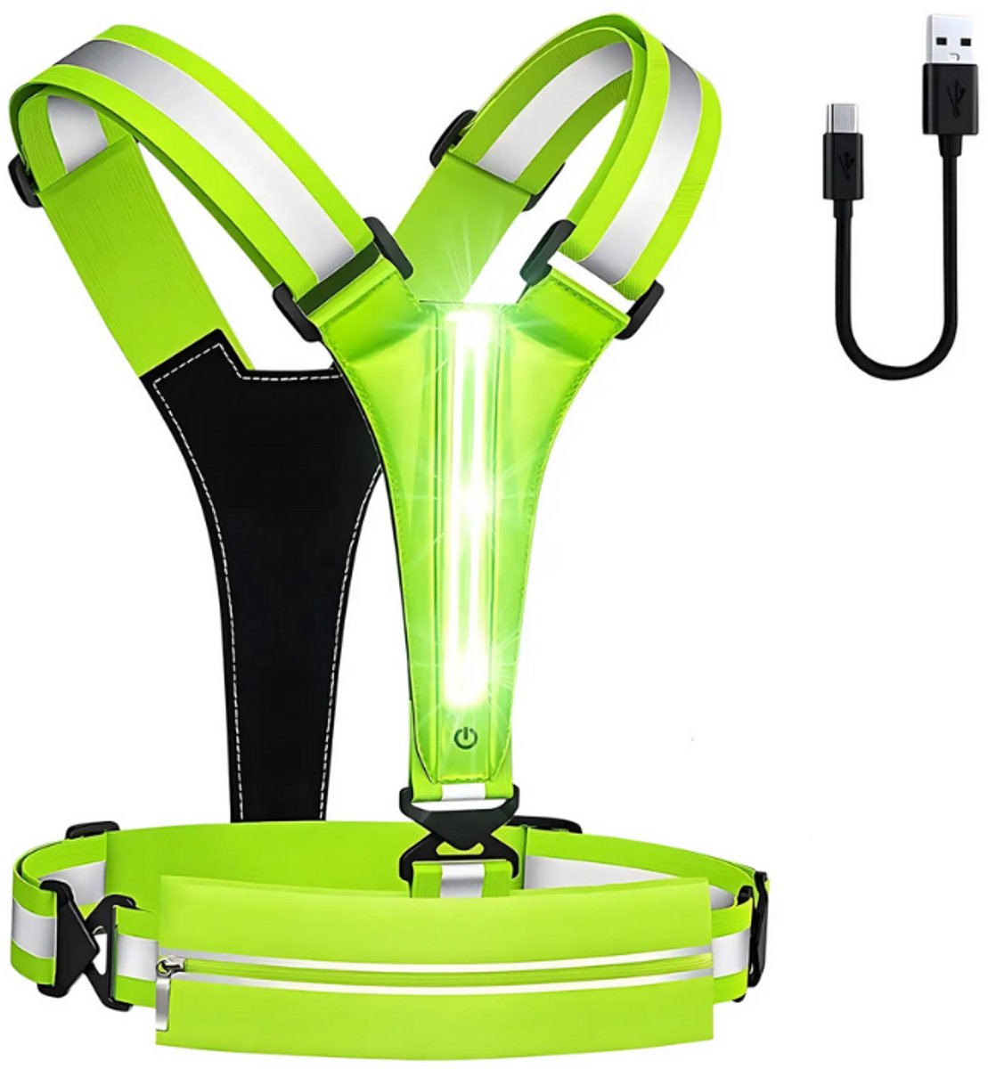 LED Hardloopvest met telefoonvak - usb oplaadbaar-hardloop led geel - reflecterend
