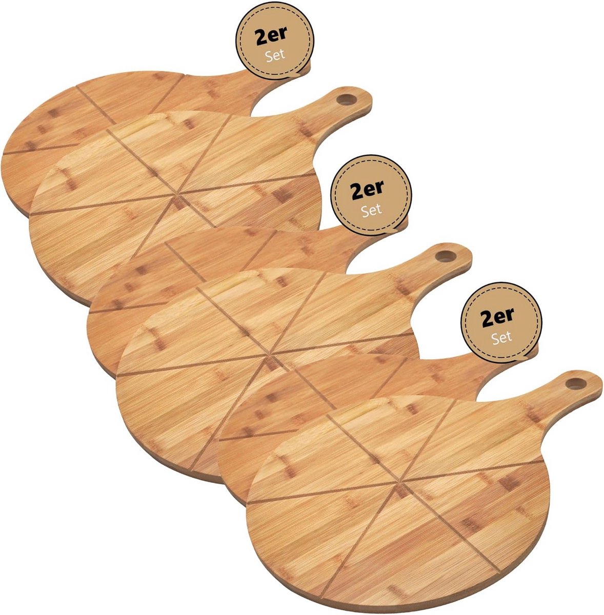Ronde Pizzabord 33 cm - Houten Serveerschaal met Handvat in Set