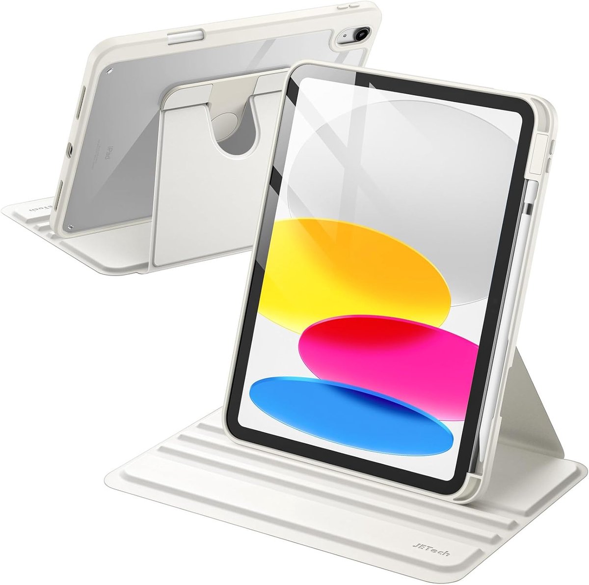 Zandarix Geschikt voor Apple iPad A16 (2025) - Met Pencil Houder - 360 Graden Rotatie - Book Case - Tablethoes - Wit