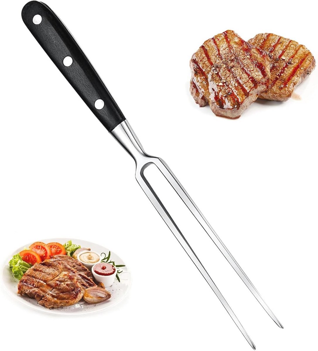 Vleesvork van roestvrij staal - 30 cm grillvork voor snijden en serveren van vlees