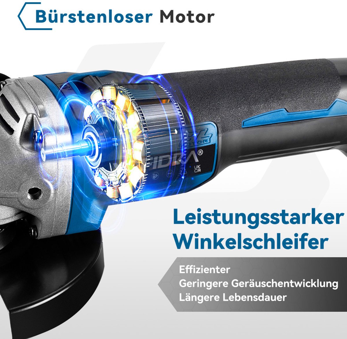 Yofidra Haakse slijper - Ø125MM Draadloze Slijptol - Elektrische Slijpmachine - Borstelloze Motor - met 2x Accu - 8500 tpm - voor snijden, slijpen en polijsten – foto 6