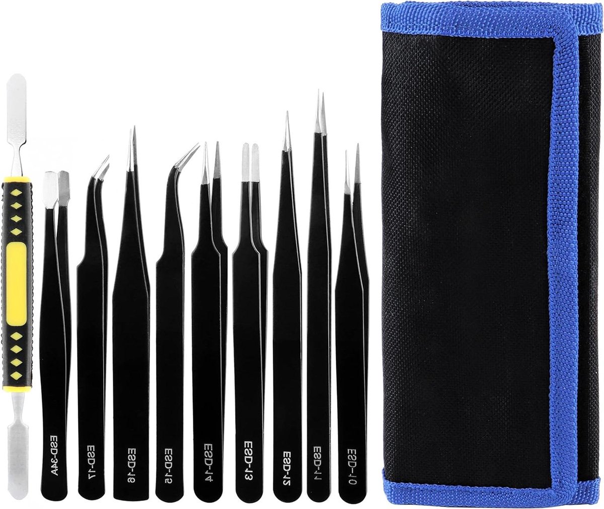 Allecta - Präzisions Antistatisch ESD Tweezers Set - 10 Delig - Toolkit voor Elektronica, Sieraden, Horloges