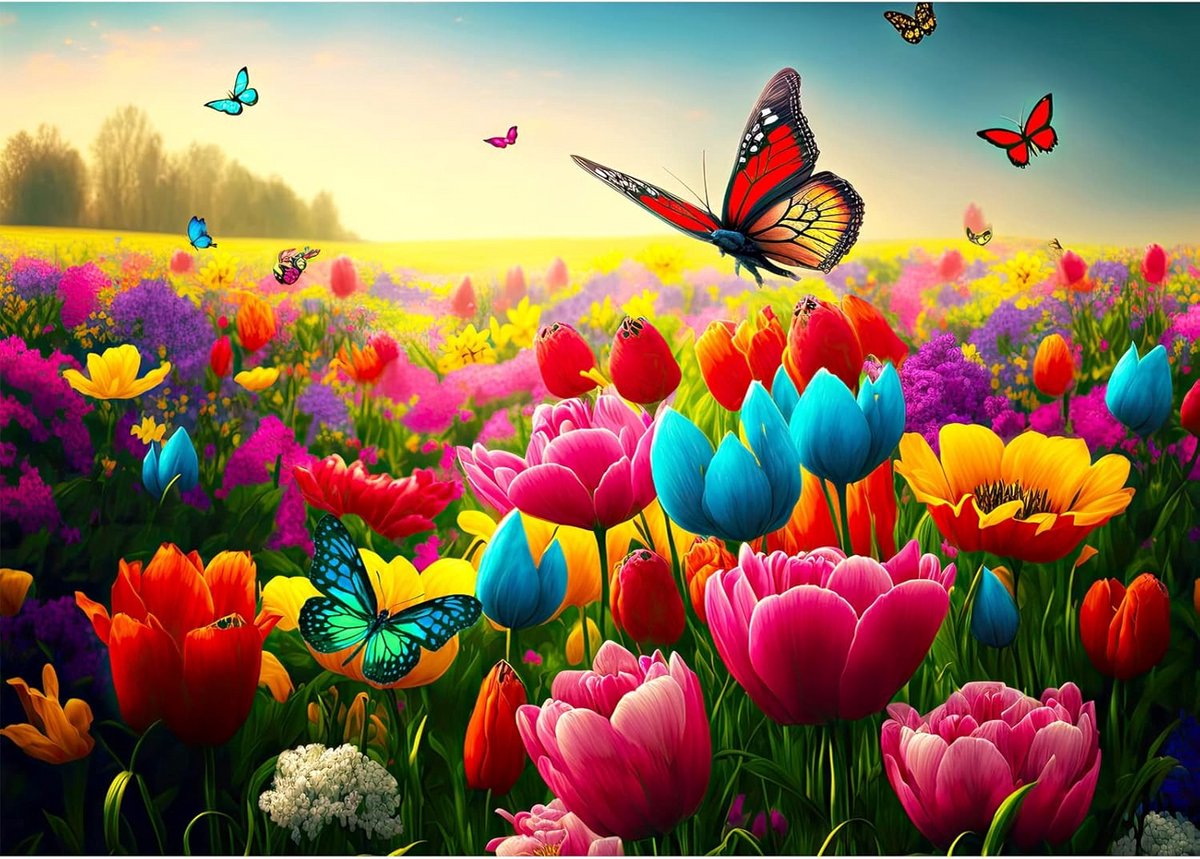 Legpuzzel 1000 Stukjes - Uitdagende Puzzel voor Volwassenen en Gezin met Bloemen en Vlinders