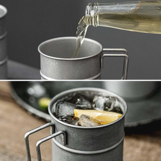 LNGJIN Camping cup made of steel, metal cup, camping wine glass, coffee cup with handle, stainless steel tea cup, vintage style camping cup, 380 ml, suitable as a party, camping gift and more. — afbeelding 4