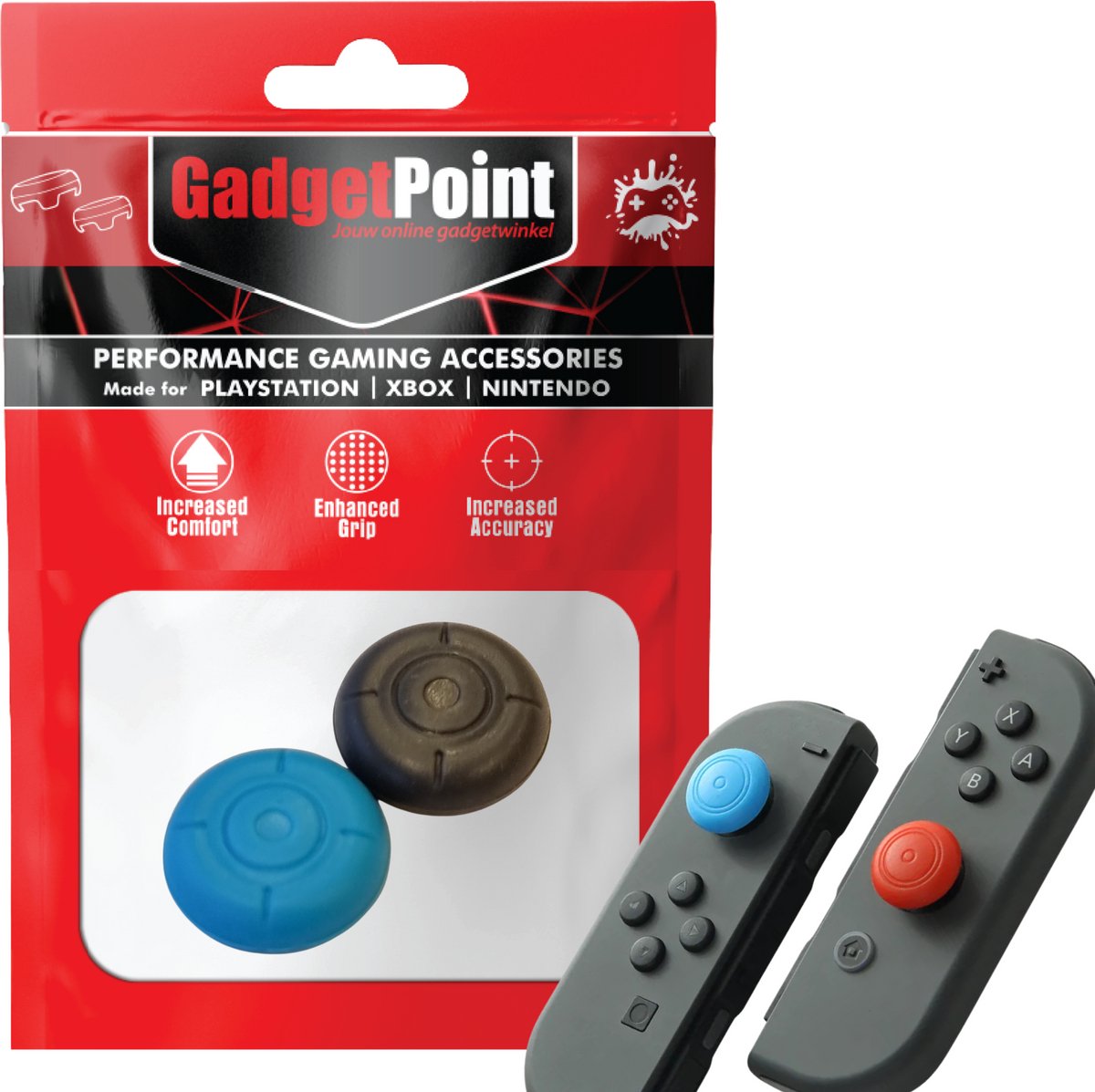 Gadgetpoint - Thumb Grips voor Nintendo Switch Joy-Con Controllers - Gaming Thumbgrips - Performance Anti-Slip Thumbsticks - Bescherming Accessoires - Thumbgrip - Blauw/Zwart