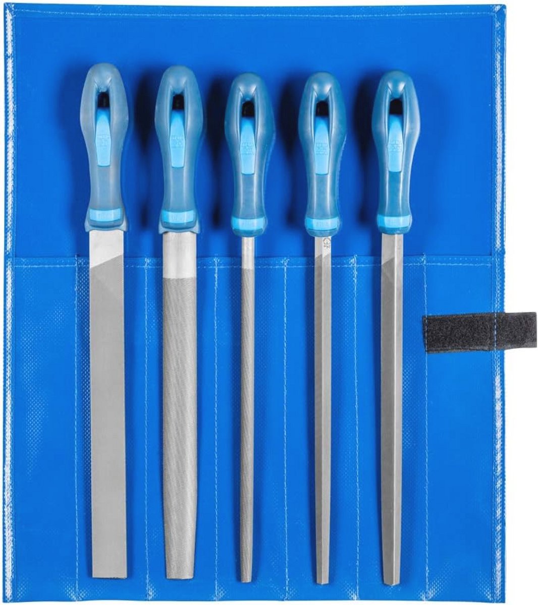 Werkplaatsvijlset met 5 vijlen en PVC-roltas – Geschikt voor grof bewerken en voorbewerking, 250 mm