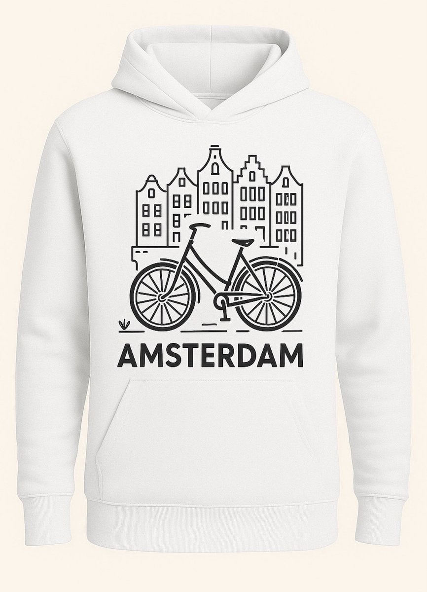 Hoodie Fiets Amsterdam - Wit - 2XL