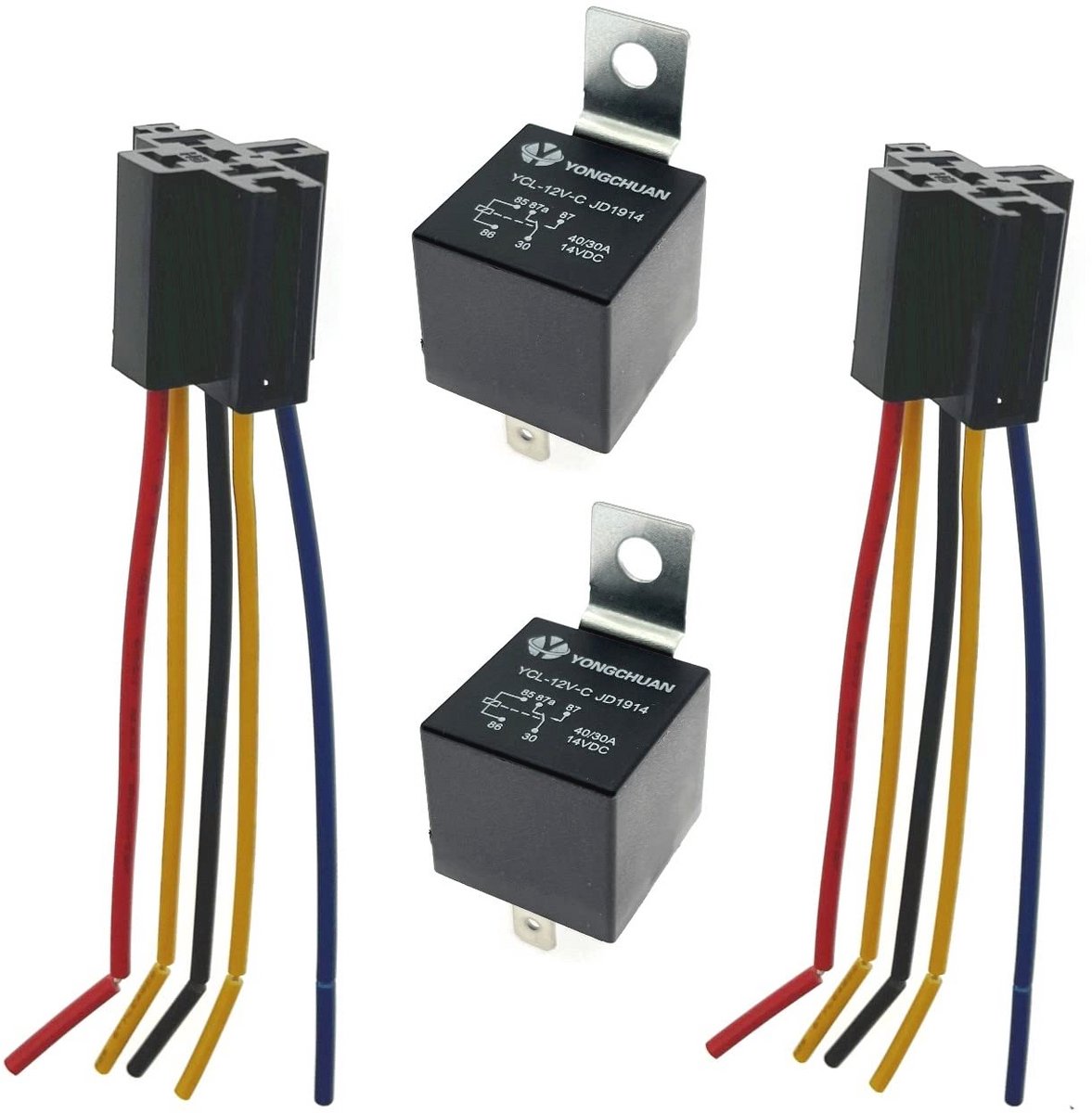 5-Pins Auto Relais 12V 40A Met Harnas en Gekleurde Draden - Waterdicht en Stofdicht