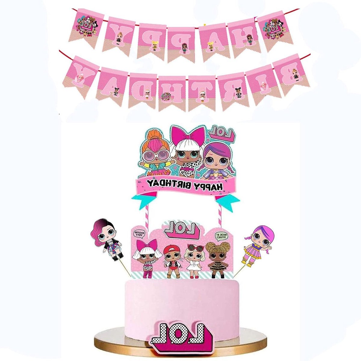 Allecta - Taarttoppers set van 5 - feest benodigdheden - roze cupcake decoraties