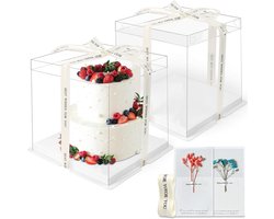 LONHCHI 2 stuks taartdozen 30 x 30 x 25 cm taartdoos, transparante taartdoos, transportdozen, geschenkdoos, doorzichtig met sokkel en eeuwige bloemen voor verjaardag,dessert (Weiß)