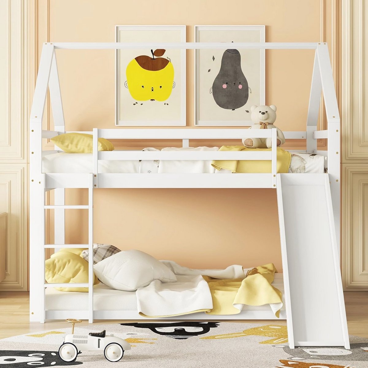 Tweepersoons kinderbed met glijbaan en ladder - Hoog-dubbel stapelbed 140 x 200 cm