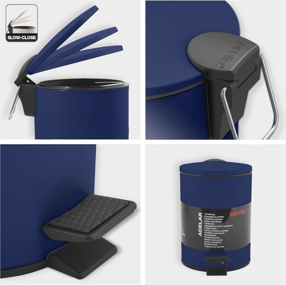 Cosmetica-emmer 3 liter roestvrij staal met softclosemechanisme donkerblauw