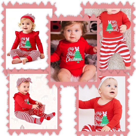 Baby Eerste Kerstoutfit Meisjes Romper, Broek, Muts en Hoofdband Kerstcadeau 0-18 Maanden — afbeelding 5