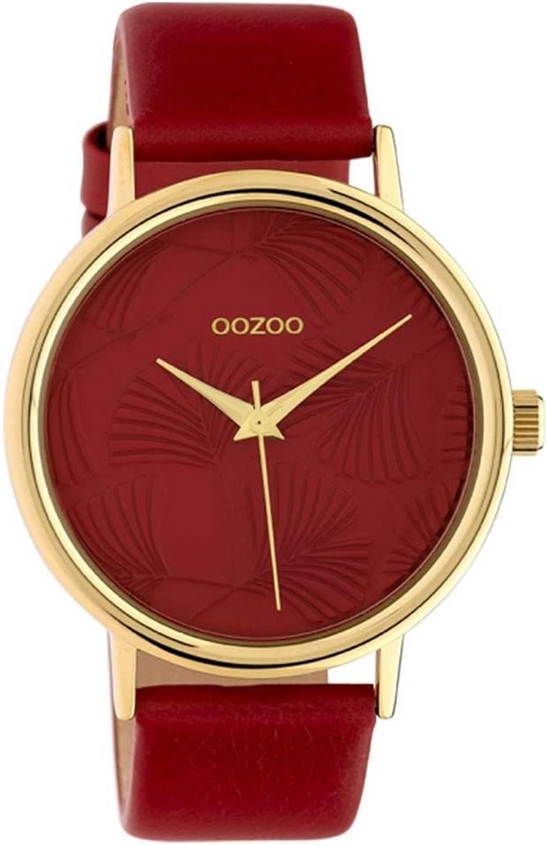 Goudkleurig Herenhorloge met Rode Leren Band - 42mm - Waterdicht