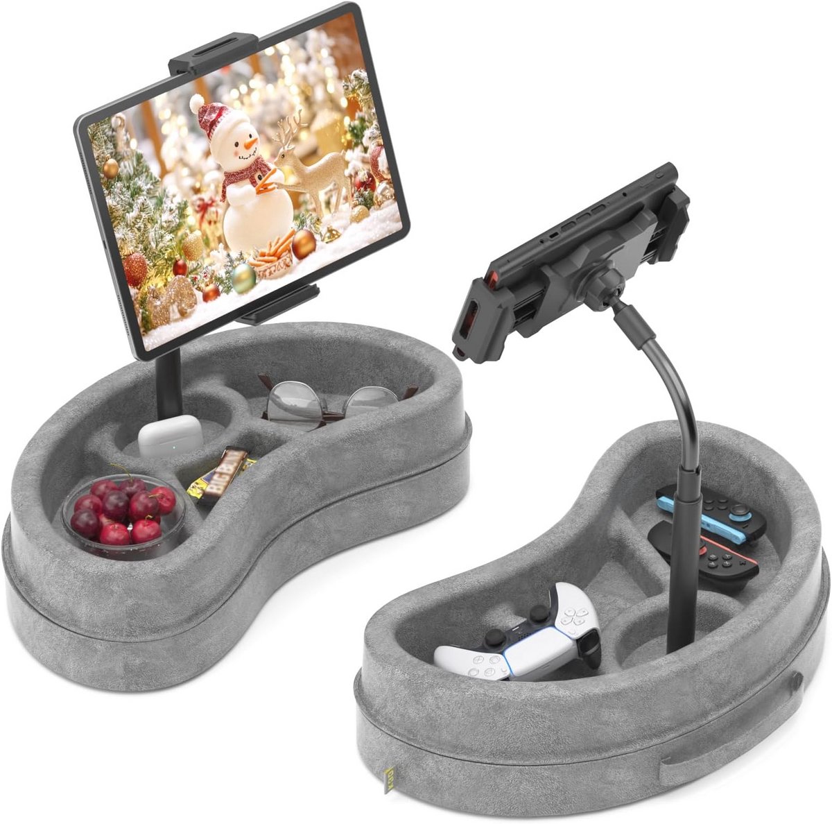 Tablet Pad Stand voor Laptop en iPad - Verstelbare Hoeken met Opbergtray en 360° Draai Clip