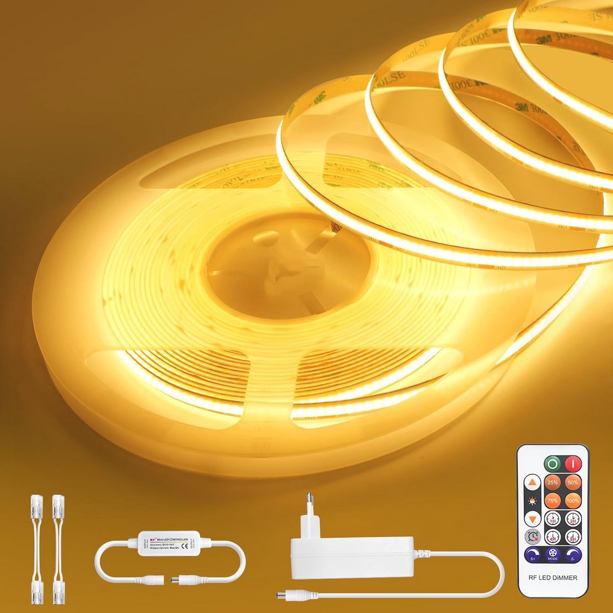 LED strip 10 m warmwit dimbaar 24 V zelfklevend 3000 K waterdicht IP44 flexibel met afstandsbediening - badkamer keuken woonkamer decoratie