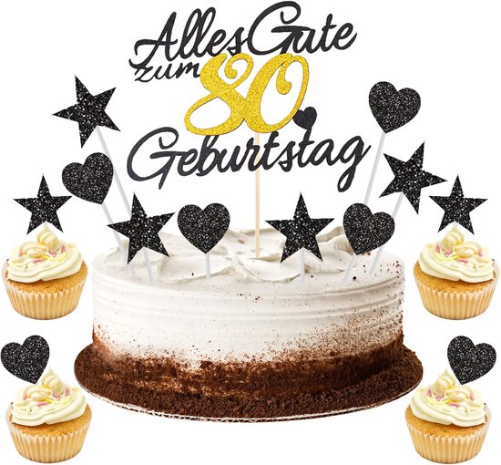 Feestelijke Taartdecoratie voor 80ste Verjaardag - 11 Delige Set