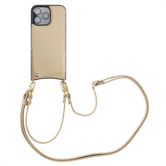 Étui Selencia pour iPhone 16 Pro Max avec porte-cartes - Coque arrière Selencia Nova avec cordon et porte-cartes - Beige