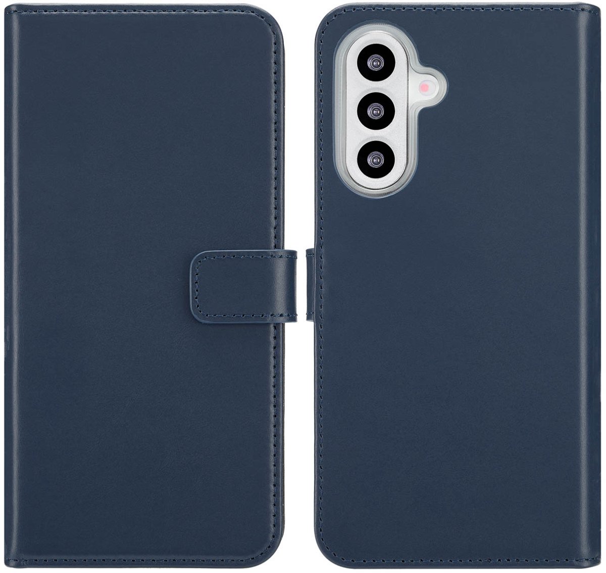 Selencia Hoesje - Geschikt voor Samsung Galaxy A26 - Echt Lederen Bookcase - Blauw