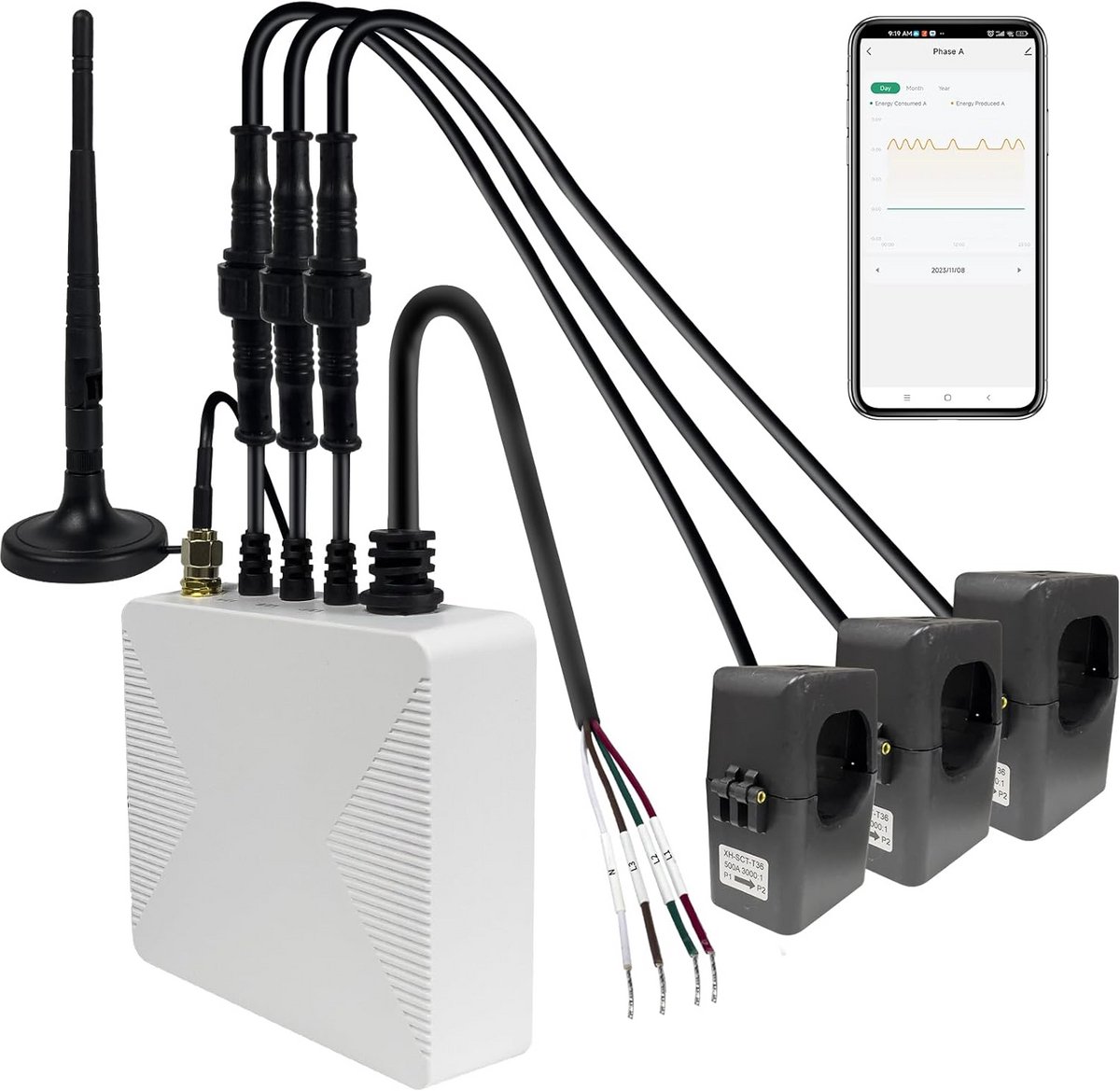 Wifi 3-fase klem-meter met real-time energie monitoring en app-integratie