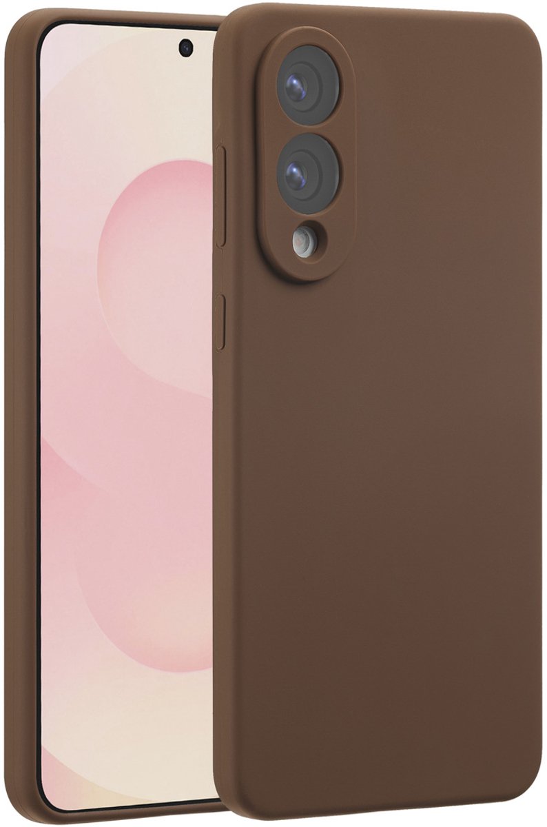 Accezz Hoesje - Geschikt voor Samsung Galaxy S25 Edge - Liquid Silicone Backcover met Magnetische Ring - New Tea Brown