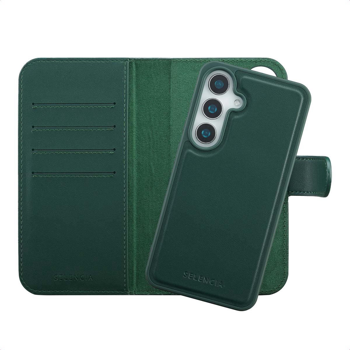 Selencia Hoesje - Geschikt voor Samsung Galaxy S24 / S25 - Olyn Uitneembare Bookcase met Magnetische Ring - Groen