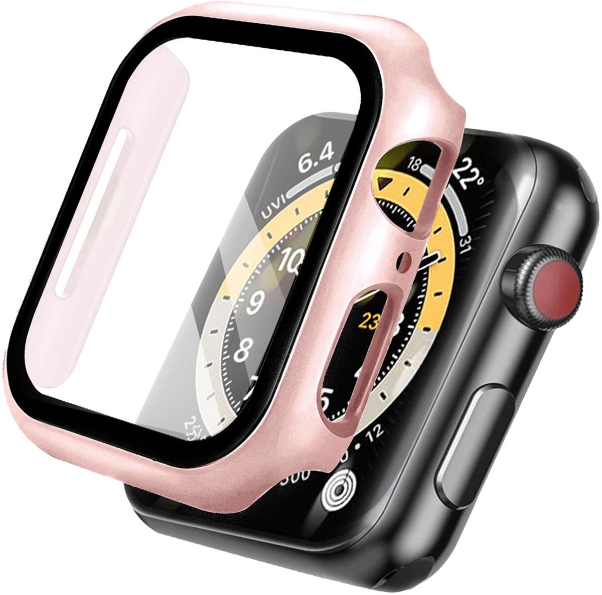 iMoshion Screen Protector Geschikt voor Apple Watch Series 7 / 8 / 9 - 45 mm - Rosé Goud - iMoshion Full Cover Hard Case / Hoesje - Rosé Goud