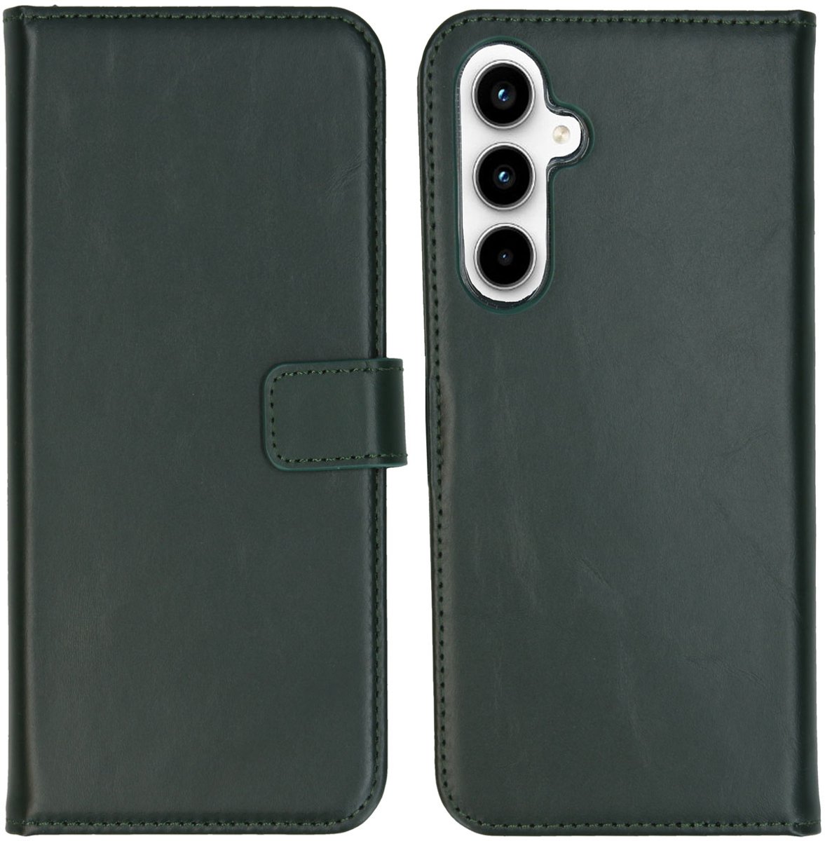 Selencia Hoesje - Geschikt voor Samsung Galaxy A55 (5G) - Echt Lederen Bookcase - Groen
