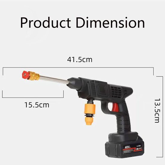 Hogedrukreiniger met accu, 21 V, 15.000 mAh, met 2 batterijen, draagbare professionele hogedrukreiniger met gereedschapskist voor auto, terras en tuin, van vloeren en buiten, zwart — afbeelding 3