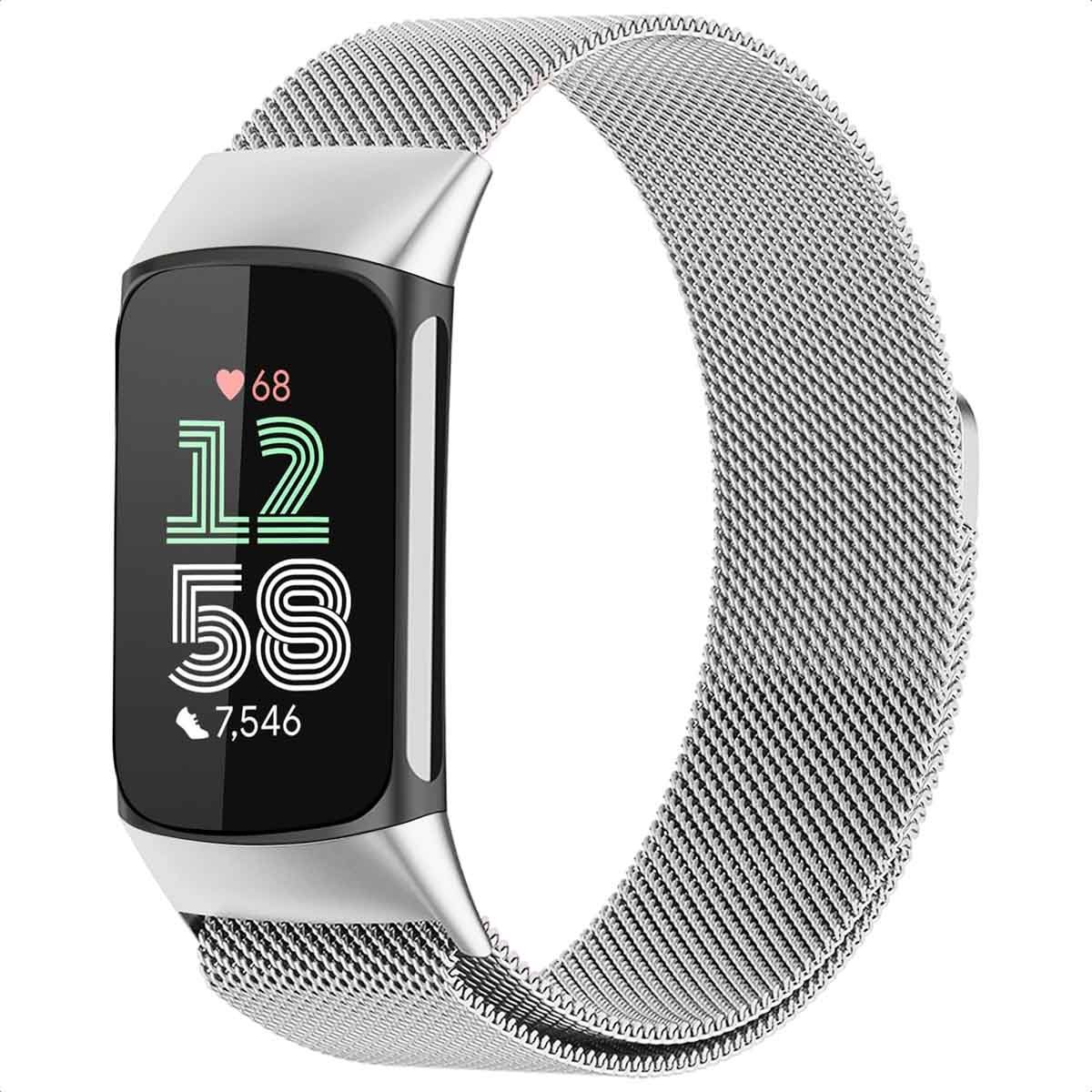 Milanees magnetisch bandje - Geschikt voor Fitbit Charge 5 - Zilver