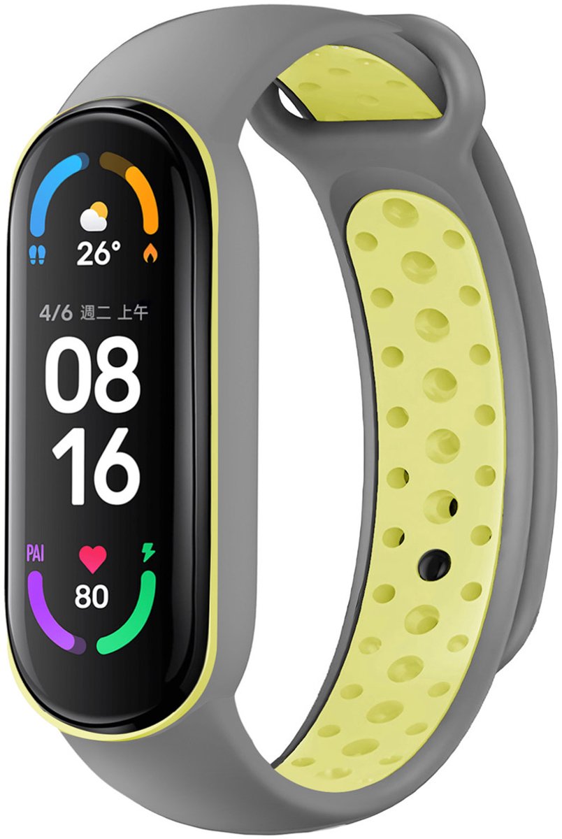 Siliconen sport bandje - Geschikt voor Xiaomi Mi Band 5 / 6 - Grey & Lime