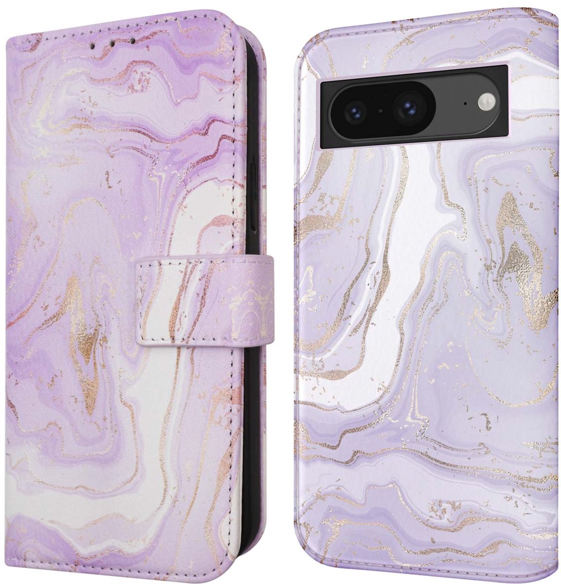 imoshion Hoesje - Geschikt voor Google Pixel 8a - Design Bookcase smartphone - Purple Marble