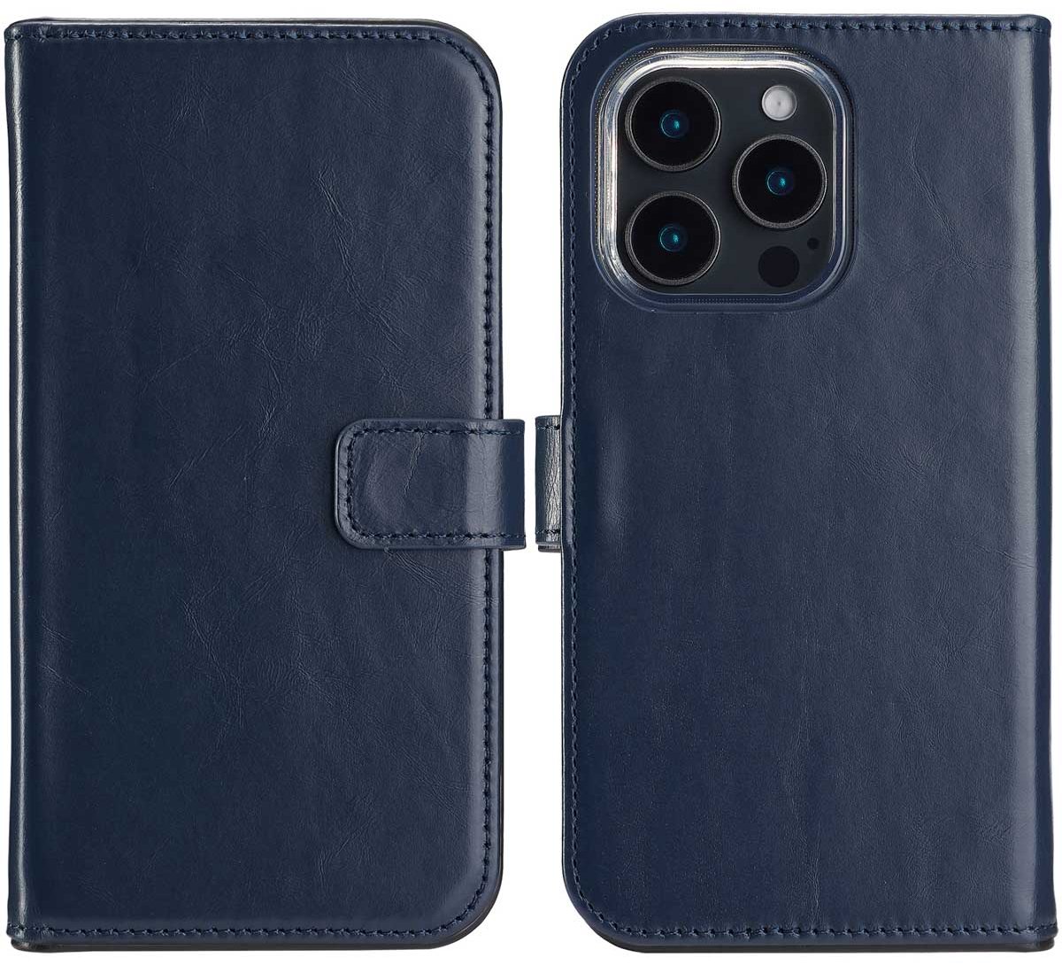 Selencia Hoesje - Geschikt voor Apple iPhone 16 Pro Max - Echt Lederen Bookcase - Blauw