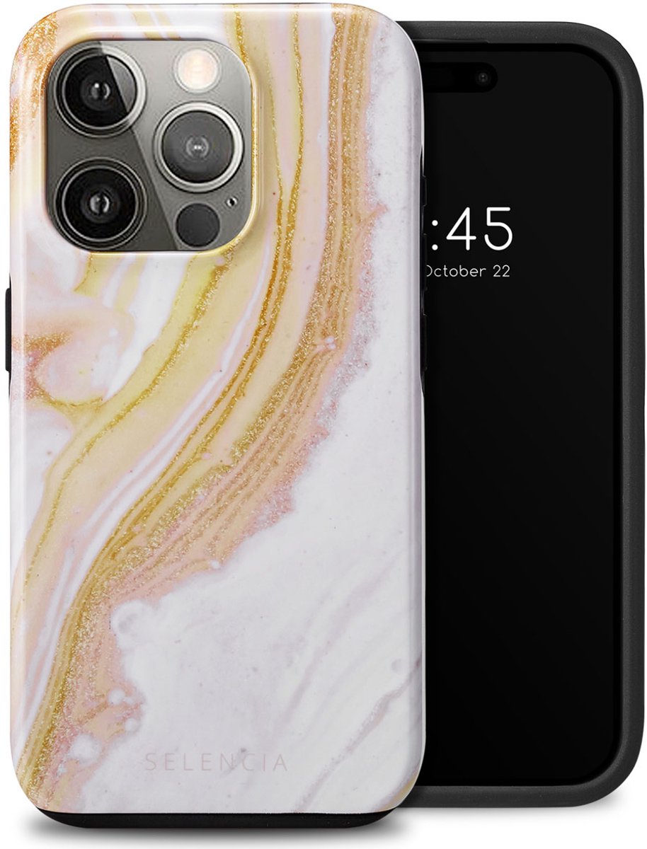 Selencia Hoesje - Geschikt voor Apple iPhone 15 Pro - Backcover - Chic Marble Gold
