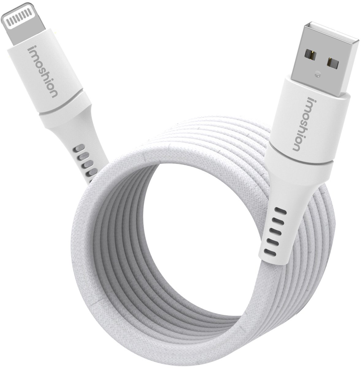 iMoshion Kabel - Geschikt voor Lightning naar USB A Kabel - 1 meter - Magnetische oplaadkabel geschikt voor iPhone 11/12/13/14 - Nylon - Wit