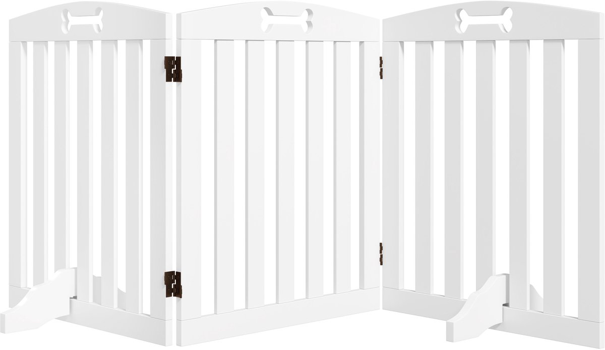 PawHut Hondenhekje - 3-delig - 155 x 61 cm - Opvouwbaar - Met 2 Steunpoten - Witte Kleur - MDF