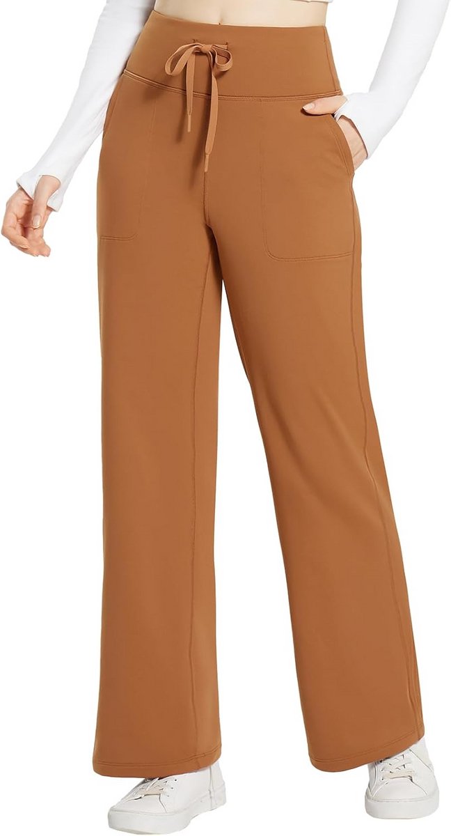 Fleece gevoerde dames joggingbroek met hoge taille en rechte pijpen