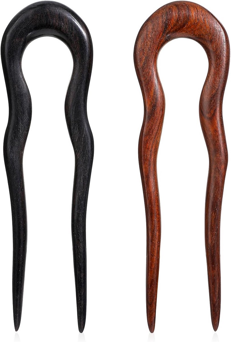 Houten U-vormige haarspelden voor vrouwen - 2 stuks