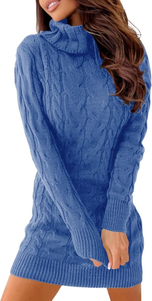 Elegante gebreide jurk voor dames met rolkraag - Wintertrui en sweaterjurk