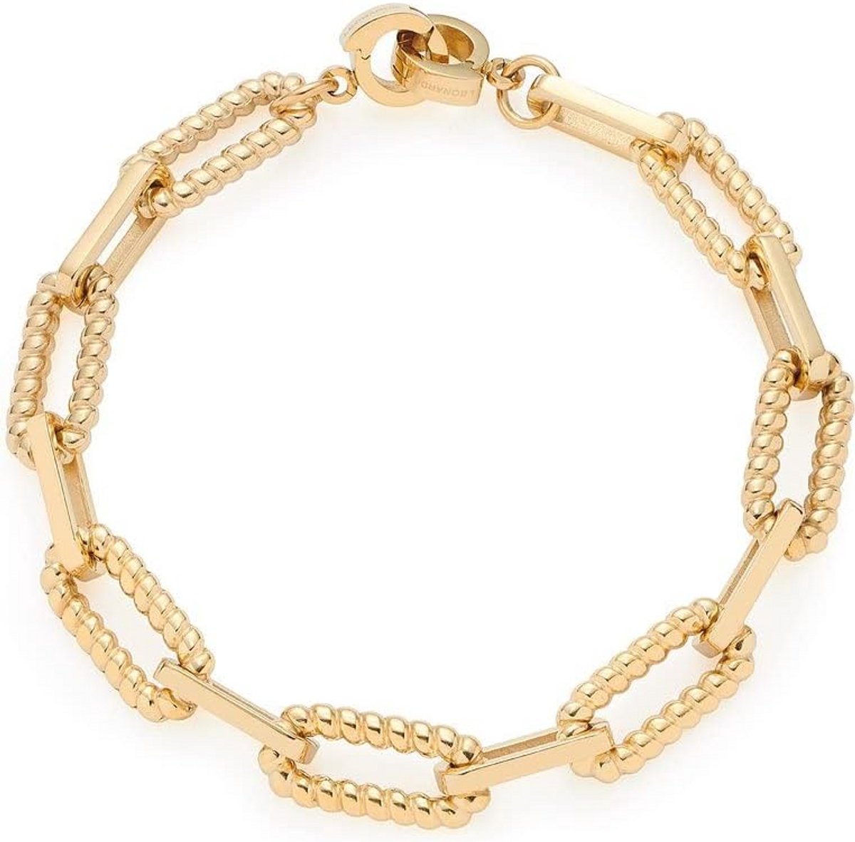 Gouden Roestvrijstalen Armband voor Dames - Statement Schakelarmband met Koordstructuur