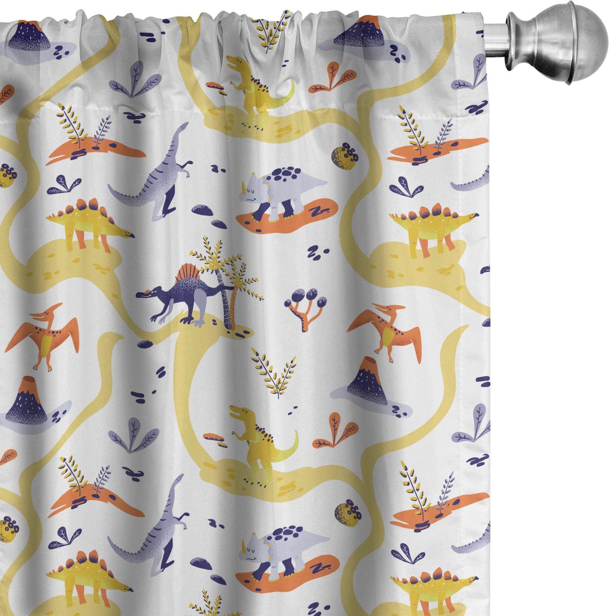 ABAKUHAUS Dino Gordijnen – 2x75x175 cm – microvezel – Halfschaduw Multicolor Wit