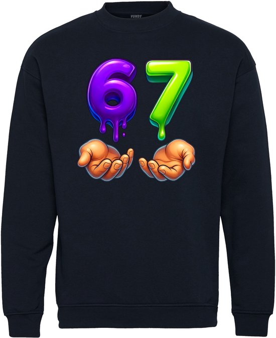 Pull de Noël Handjes Six Seven 67 | Pulls de Noël moches pour hommes et femmes | Pull de Noël | Marine | taille 140/152